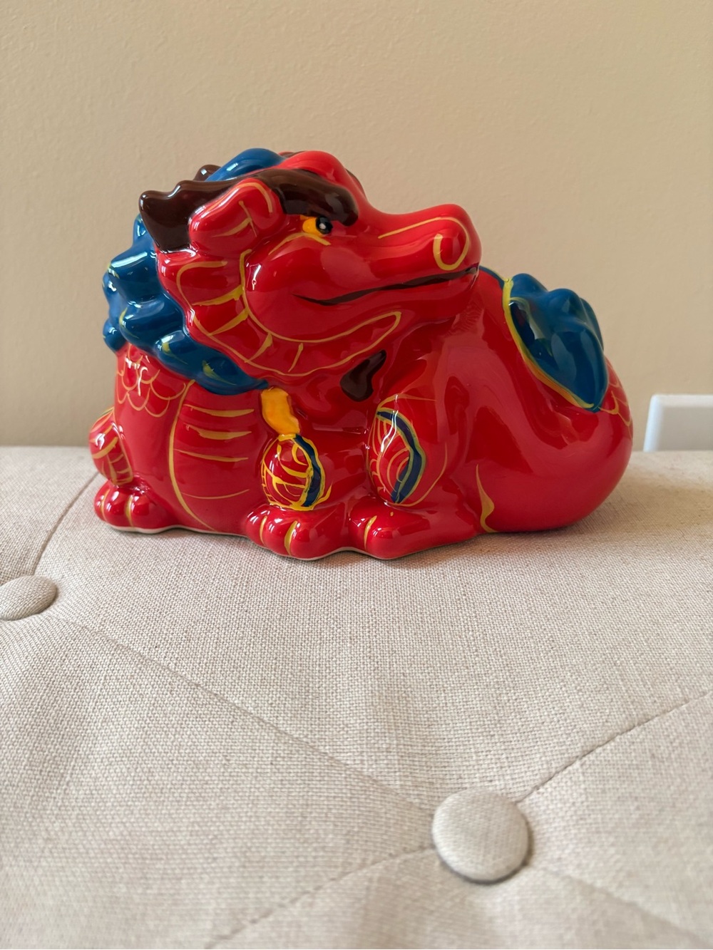 Wells Fargo Year of Dragon Ceramic Bank Red -Blue Figurine (2012)